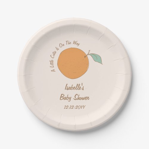 Modern A Little Cutie Orange Baby Shower  Paper Plates