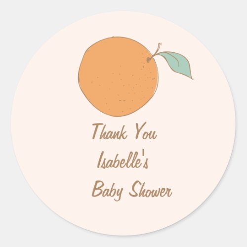 Modern A Little Cutie Orange Baby Shower Thank You Classic Round Sticker