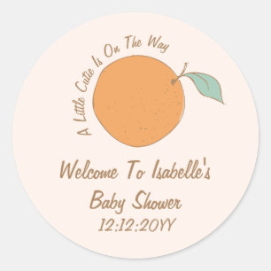 Modern A Little Cutie Orange Baby Shower Welcome Classic Round Sticker