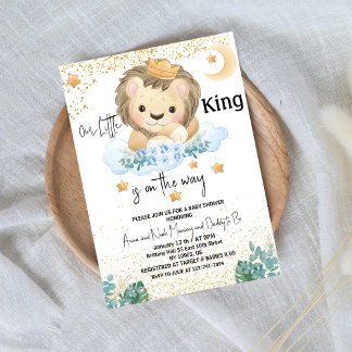  modern a little king moon and stars baby shower invitation