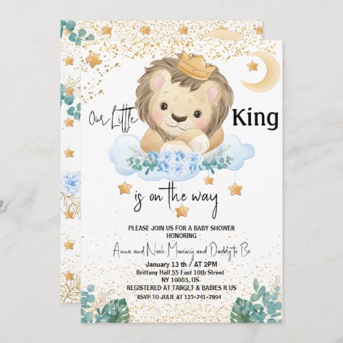  modern a little king moon and stars baby shower invitation