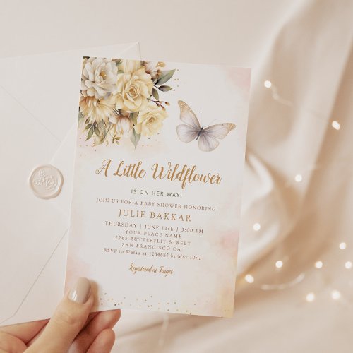 Modern A Little Wildflower Boho Baby Girl Shower  Invitation