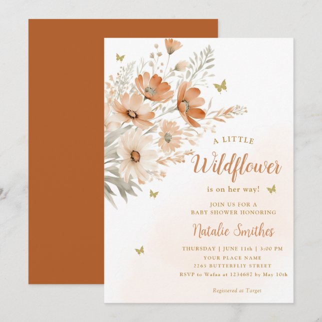 Modern A Little Wildflower Boho Girl Baby Shower Invitation (Front/Back)