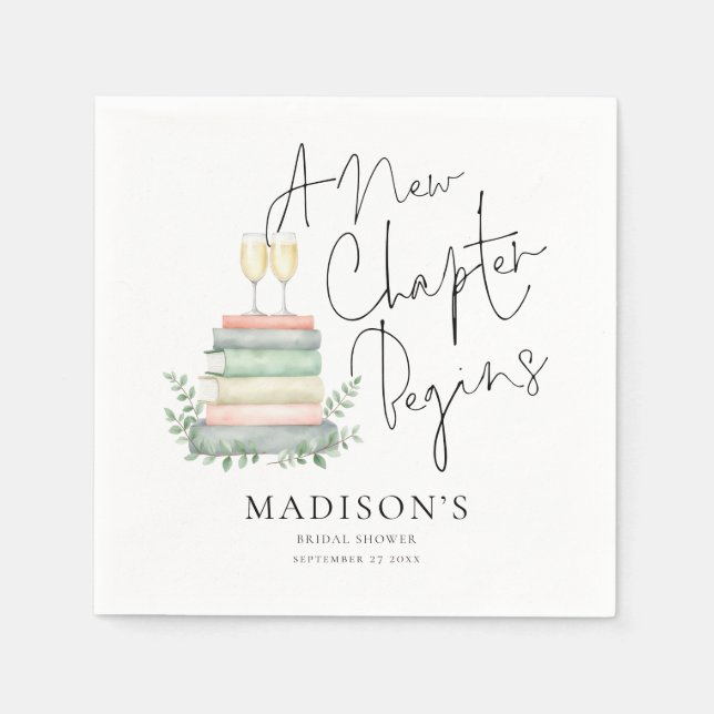 Modern A New Chapter Books Bubbly Bridal Shower Napkins (Front)
