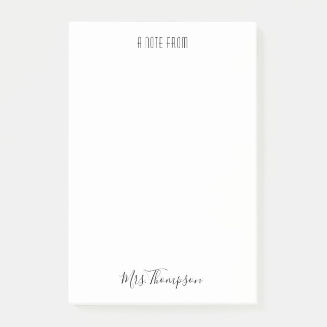 Modern A Note From Teacher Name Post It Notes (Front)