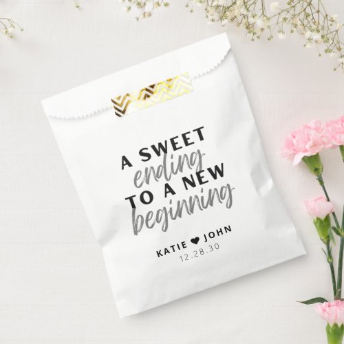 Modern A Sweet Ending to A New Beginning Wedding Favor Bag