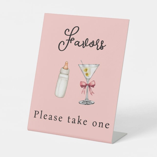 Modern A Tini One Pink Favors Martini Baby Shower  Pedestal Sign (Front)