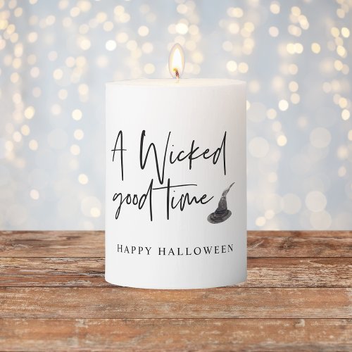 Modern A Wicked Good Time Quote  Happy Halloween Pillar Candle