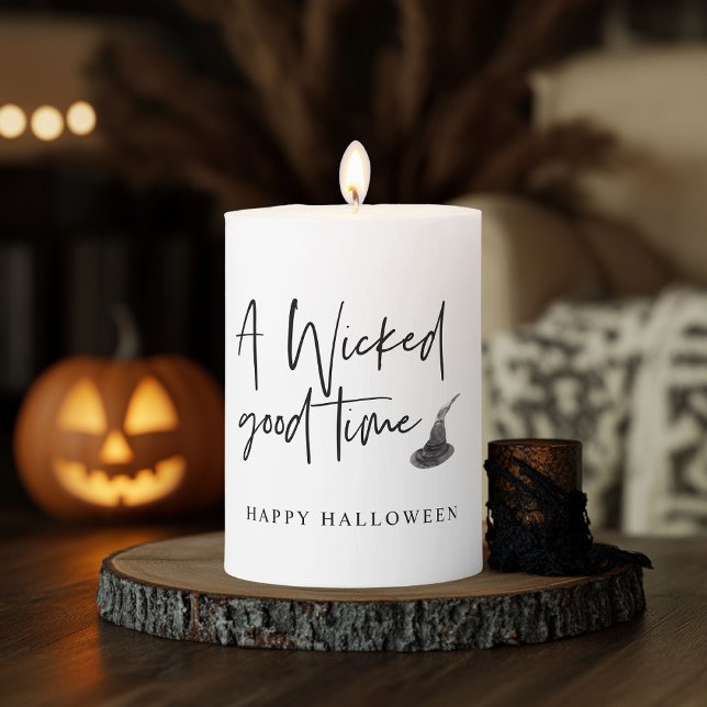 Modern A Wicked Good Time Quote | Happy Halloween Pillar Candle (Creator Uploaded)