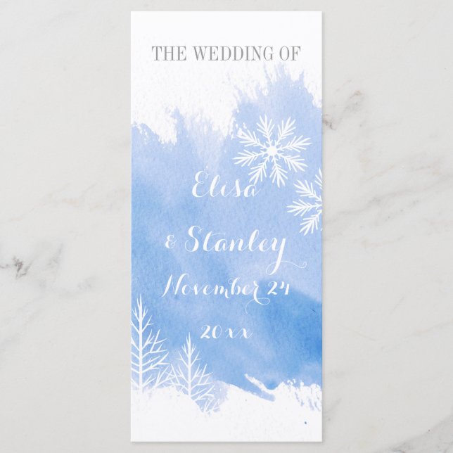 Modern abstrac watercolor blue wedding program (Front)