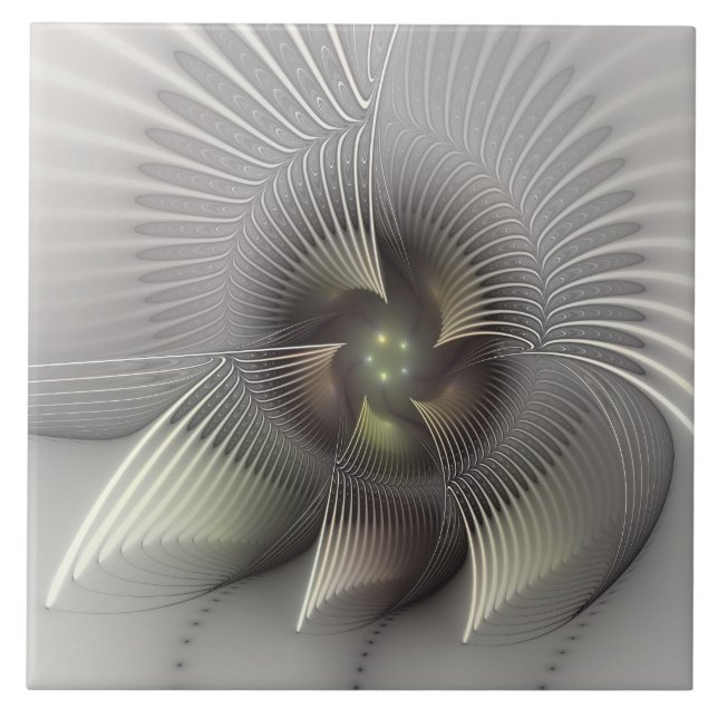 Modern Abstract 3D Shape Fractal Art Ceramic Tile (Front)