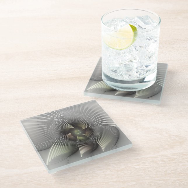 Modern Abstract 3D Shape Fractal Art Glass Coaster (Angled)