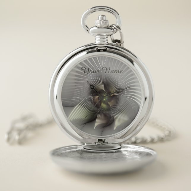 Modern Abstract 3D Shape Fractal Art Name Pocket Watch (Inside)