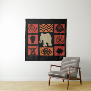 Modern Abstract African symbol and elephant art Tapestry
