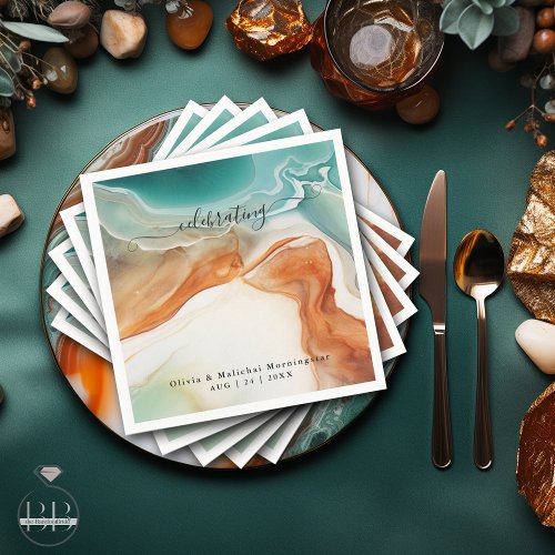 Modern Abstract Agate Jade Terracotta Napkins