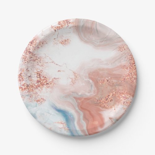 Modern Abstract Agate Marble Rose Gold Foil Paper Plates