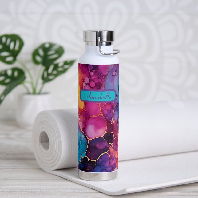Modern Abstract Alcohol Ink - Blue Purple Orange   Water Bottle (Yoga)
