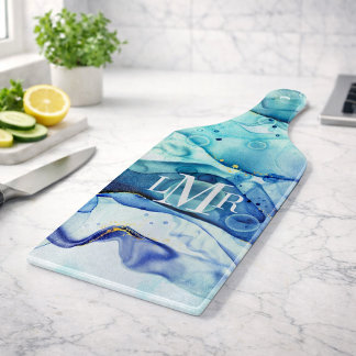 Modern Abstract Alcohol Ink Monogram Cutting Board