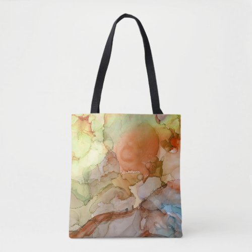 Modern Abstract Alcohol Ink Orange Green Blue Tan Tote Bag