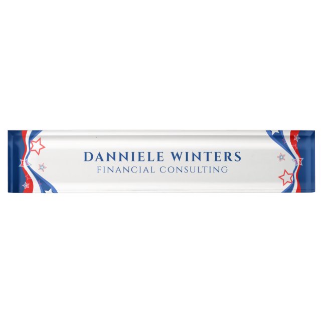 Modern Abstract American Flag Design Desk Name Plate (Front)