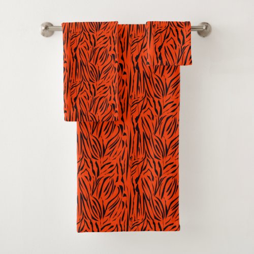 Modern Abstract Animal Skin Pattern Orange Black Bath Towel Set