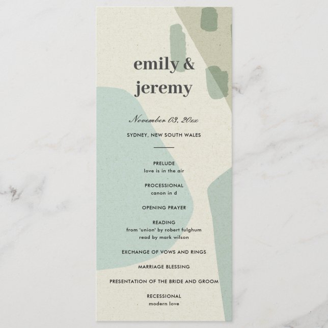 MODERN ABSTRACT AQUA ART WEDDING CEREMONY PROGRAM (Front)