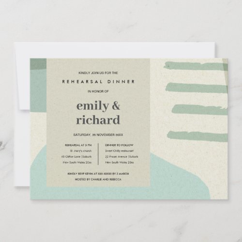 MODERN ABSTRACT AQUA BLUE ART REHEARSAL DINNER INVITATION