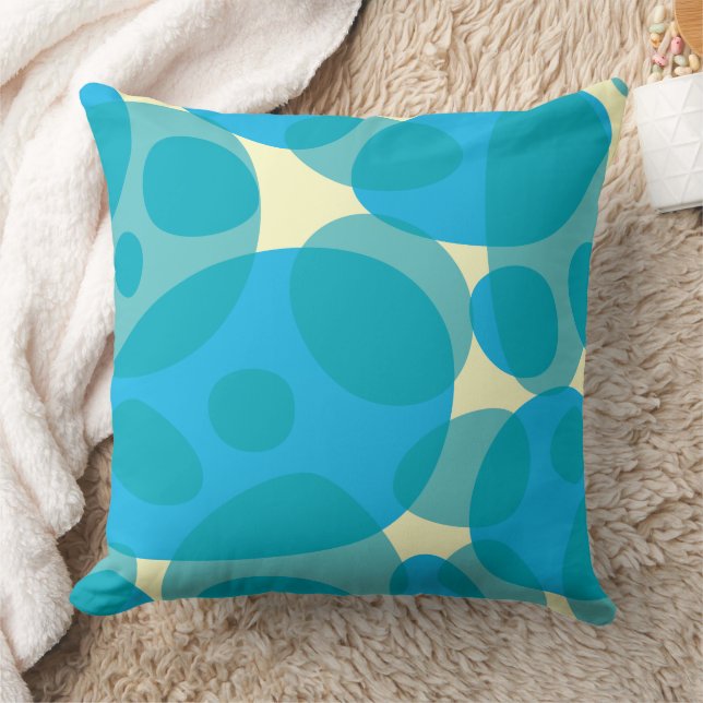 Modern Abstract Aqua Blue Yellow Mid-Century Throw Pillow (Blanket)