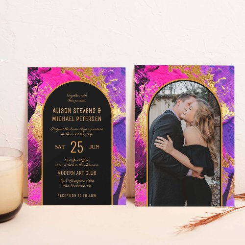 Modern abstract arch PHOTO wedding Invitation