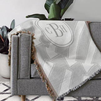 Modern Abstract Arrow Gray Monogram Pattern Throw Blanket