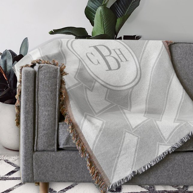 Modern Abstract Arrow Gray Monogram Pattern Throw Blanket (Creator Uploaded)