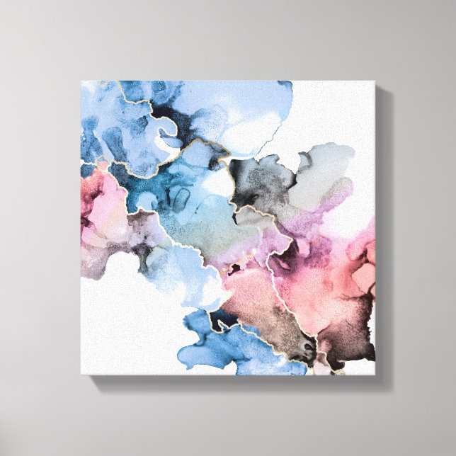 Modern Abstract Art Alcohol Inks blue pink gold Canvas Print (Front)