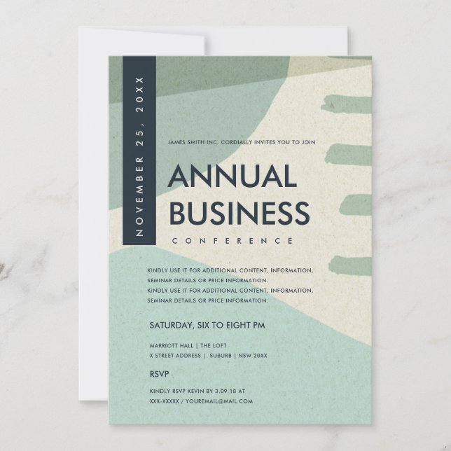 MODERN ABSTRACT ART AQUA BLUE CONFERENCE EVENT INVITATION (Front)