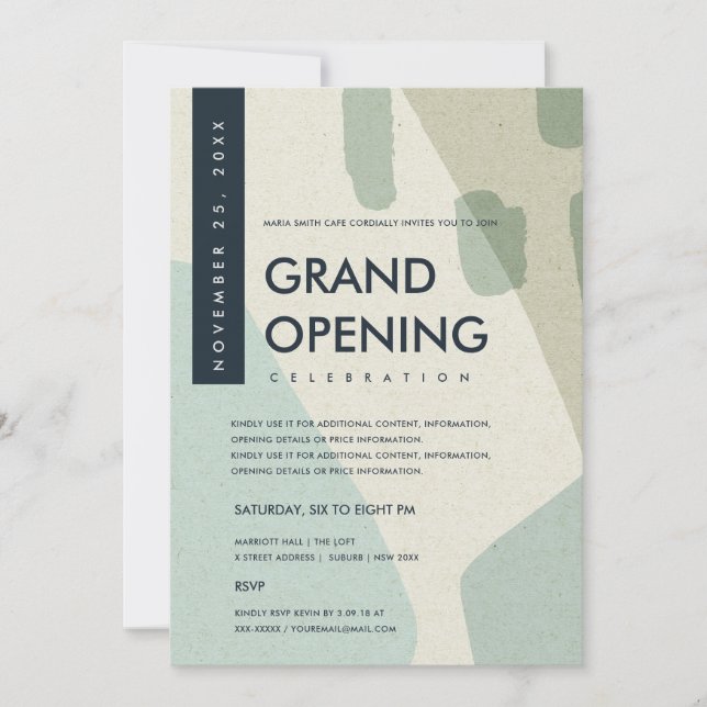 MODERN ABSTRACT ART AQUA BLUE GRAND OPENING EVENT INVITATION (Front)
