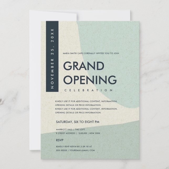 MODERN ABSTRACT ART AQUA BLUE GRAND OPENING EVENT INVITATION (Front)