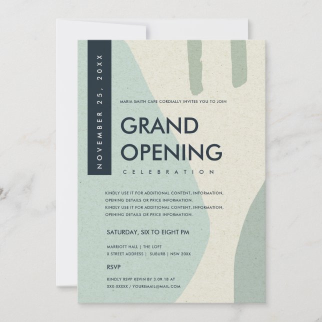 MODERN ABSTRACT ART AQUA BLUE GRAND OPENING EVENT INVITATION (Front)