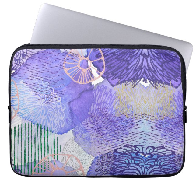 Modern abstract art blue and purple laptop sleeve (Front)