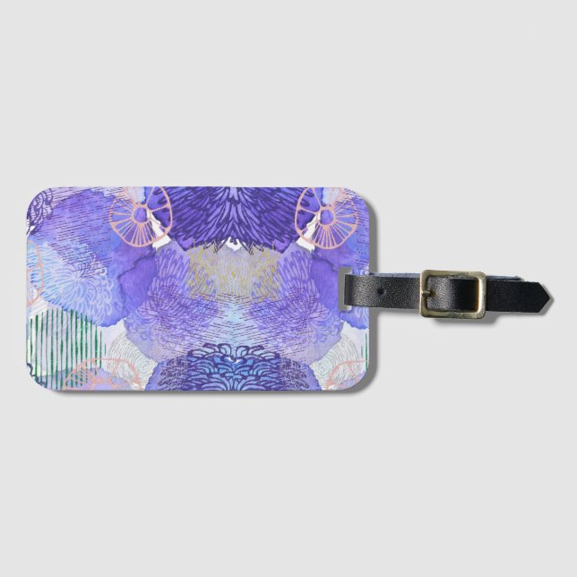 Modern abstract art blue and purple luggage tag (Front Horizontal)