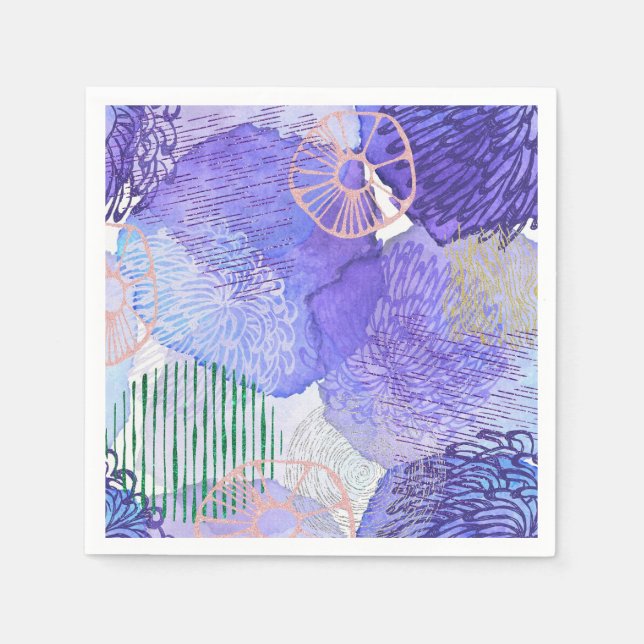 Modern abstract art blue and purple napkins (Front)