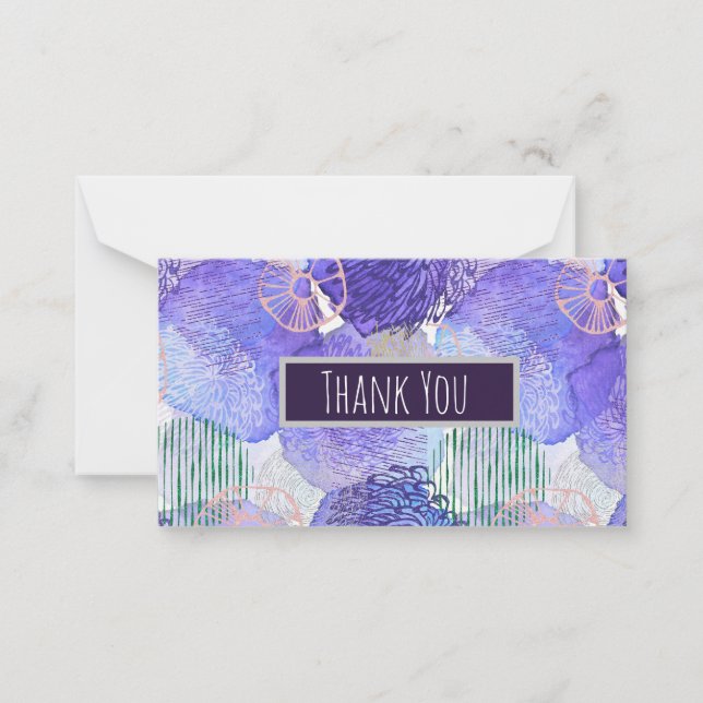 Modern abstract art blue and purple note card (Front)