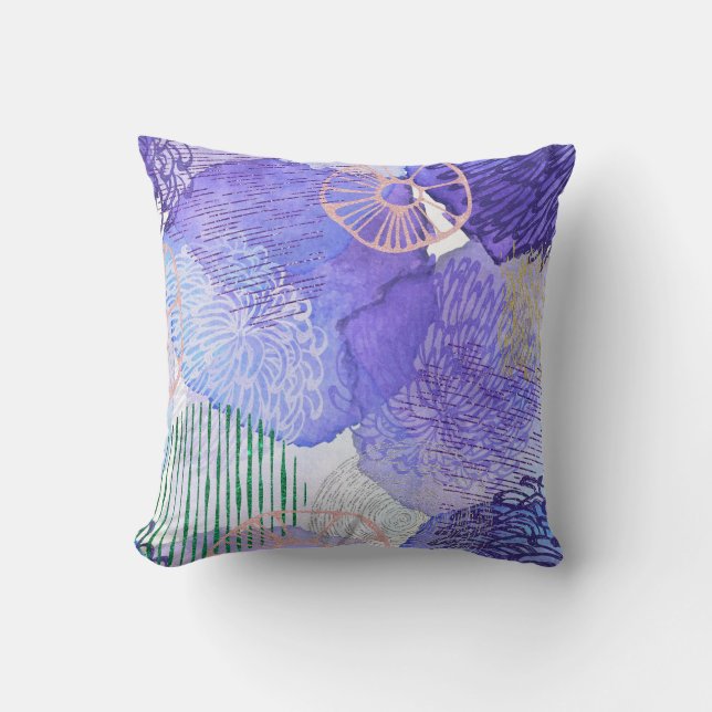 Modern abstract art blue and purple throw pillow (Front)