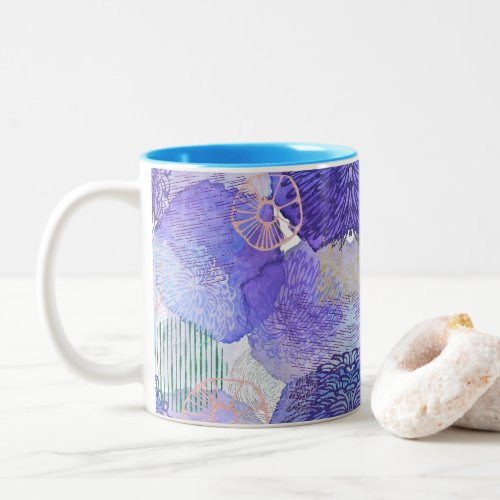 Modern abstract art blue and purple Two_Tone coffee mug