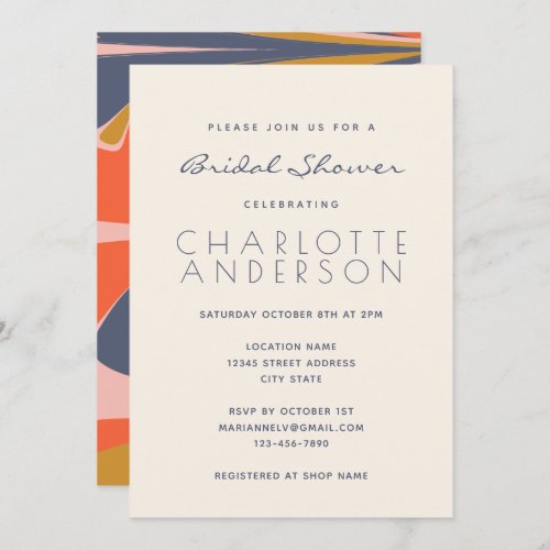Modern Abstract Art Blue Red Gold Bridal Shower  Invitation