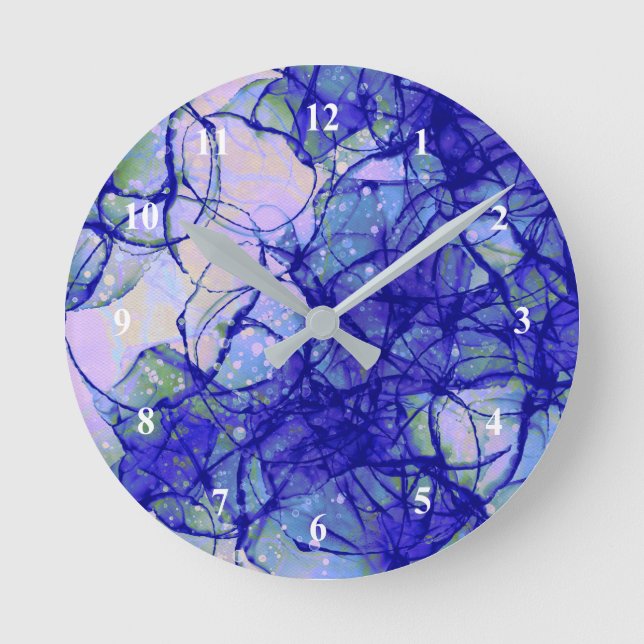 Modern Abstract Art Blue Round Clock (Front)