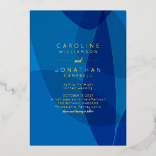 Modern Abstract Art Blue Unique Chic Wedding Gold Foil Invitation