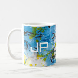 Modern Abstract Art Blue Yellow White Template Coffee Mug