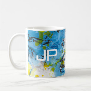 Modern Abstract Art Blue Yellow White Template Coffee Mug