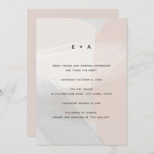 Modern Abstract Art Brush Strokes Blush Wedding Invitation