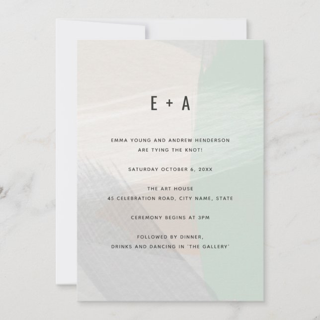 Modern Abstract Art Brushed Mint Green Wedding Invitation (Front)