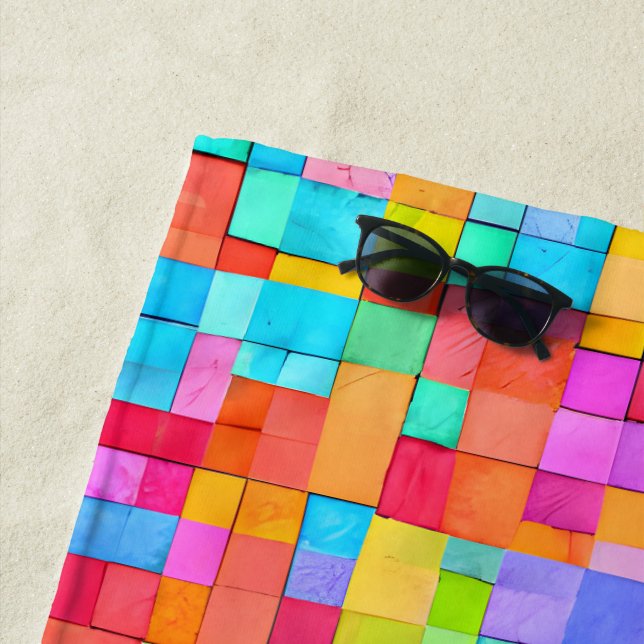 Modern Abstract Art Colorful NAME Teens Fun Beach Towel (In Situ)